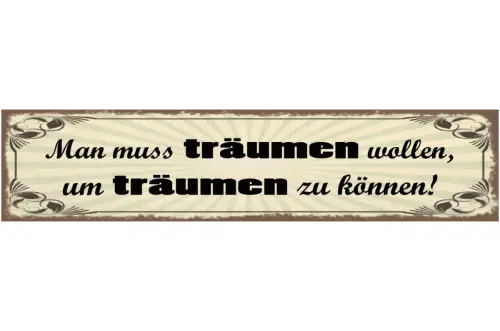 Schild Man Muss Träumen Wollen Um Träumen Zu Können Traum 46 x 10 Blech od. Holz