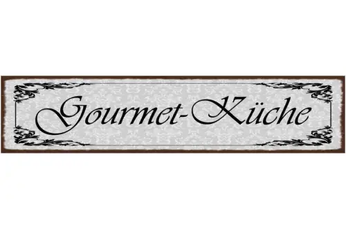Schild Gourmet Küche Kochen Koch Restaurant Essen Wohnung 46 x 10 Blech od. Holz