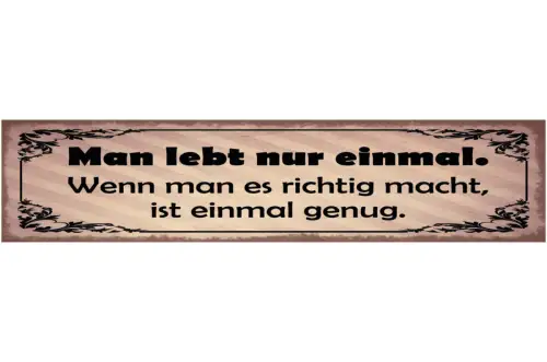 Schild Man Lebt Nur Einmal Wenn Man Es Richtig Macht Ist Einmal Genug 46 x 10