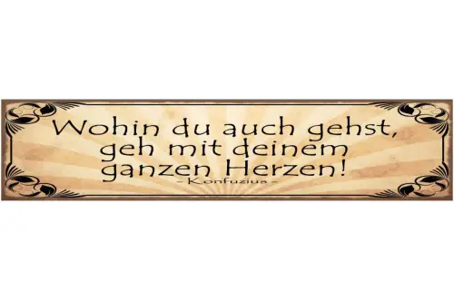 Schild Wohin Du Auch Gehst Geh Mit Deinem Ganzen Herzen Konfuzius 46 x 10