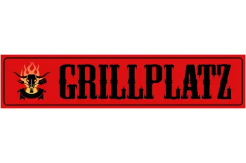 Schild Grill Platz Grillen Griller BBQ Fleisch Essen 46 x 10 Blech od. Holz