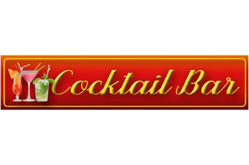 Schild Cocktail Bar Alkohol Drinks Glas Getränk Wirt Lokal 46 x 10 Blech od.Holz