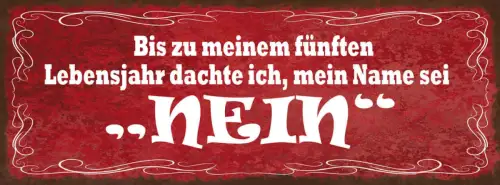 Schild Bis Zu Meinem Sechsten Lebenjahr Dachte Ich Mein Name Sei Nein 27x10