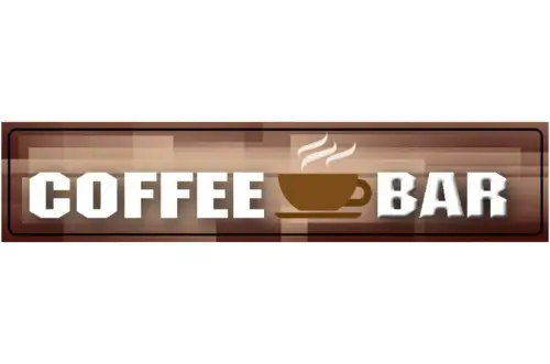 Schild Coffee Bar Café Kaffee Haus Trinken Tasse Kuchen 46 x 10 Blech od. Holz