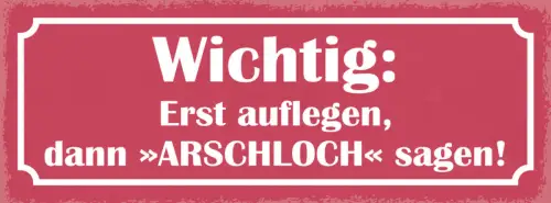 Schild Wichtig Erst Auflegen Dann Arschloch Sagen Telefon 27x10 Blech od.Holz