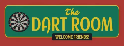 Schild The Dart Room Welcome Friends Darten Spiel Pfeil 27x10 Blech od.Holz