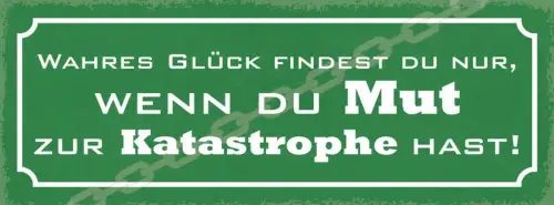 Schild Wahres Glück Findest Du Nur Wenn Du Mut Zur Katastrophe Hast Chaos 27x10
