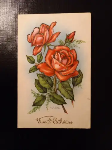 Blumenstrauß Rote Rosen Vive S.Catherine Prägekarte 30153 Gr