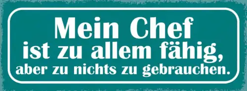 Schild mein chef ist zu allem fähig aber zu nichts zu gebrauchen arbeit 27x10