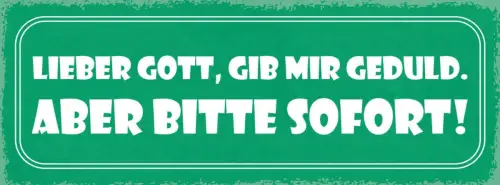 Schild lieber gott gib mir geduld aber bitte sofort wunsch 27x10 blech od.holz