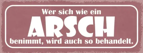 Schild wer sich wie ein arsch benimmt wird auch so behandelt 27x10 blech od.holz