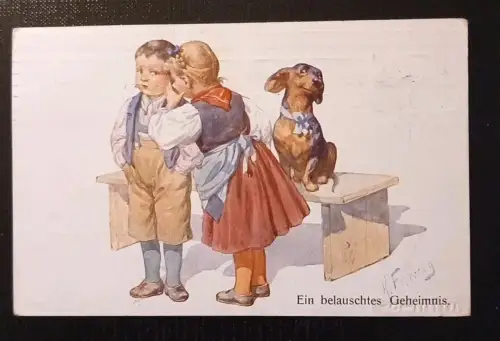 K. Feiertag Ein Belauschtes Geheimnis Junge Mädchen Mit Dackel Gr1 5550