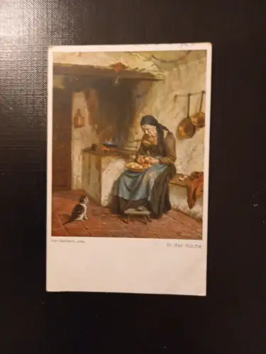 Karl Gebhardt In Der Küche Alte Frau Katze Gr