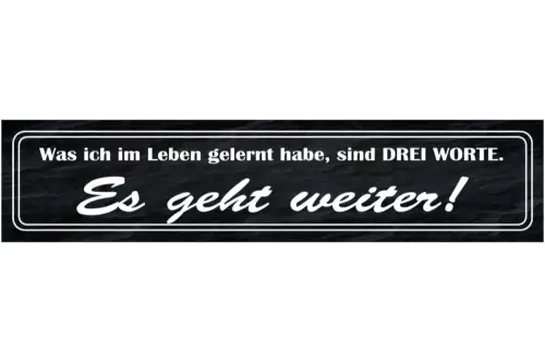 Schild Was Ich Im Leben Gelernt Hab 3 Worte Es Geht Weiter 46 x 10 Blech od.Holz