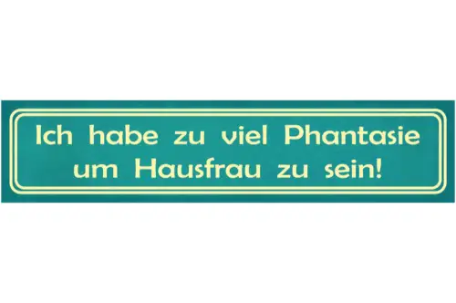 Schild Hausfrau Haushalt Phantasie Wohnung Putzen Kochen 46 x 10 Blech od. Holz