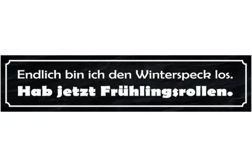 Schild Winter Speck Frühlingsrollen Abnehmen Diät Gewicht 46 x 10 Blech od. Holz