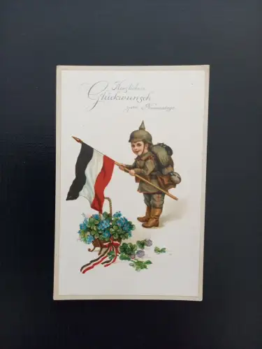 Herzlichen Glückwunsch Zum Namenstag Soldat Mit Fahne Und Blumen Gr