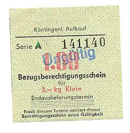 DDR-Geld 1.00 Bezugsberechtigungsschein 3 kg Kleie