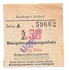 DDR-Geld 2.50 Bezugsberechtigungsschein 3,5 kg Kleie