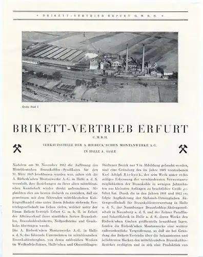 Erfurt  alte Werbung Brikett-Vertrieb Erfut Grube Paul I Braunkohle 1927 Litho