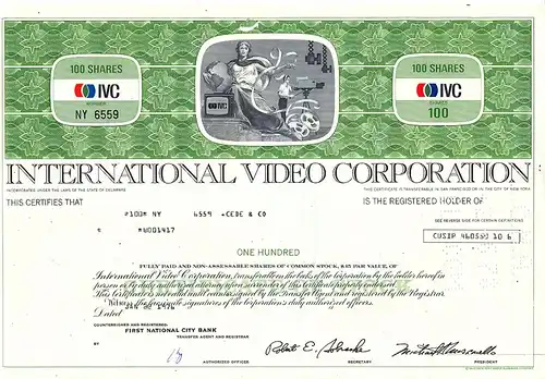 USA Amerika International Video Corporation alte Aktie 1976 deko selten