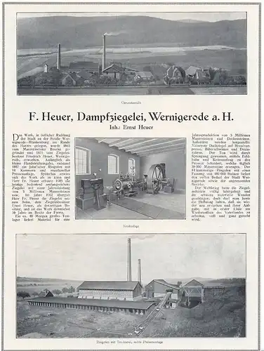 Wernigerode F. Heuer alte Werbung Dampfziegelei 1926 dekorativ