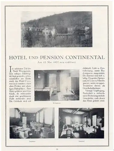 Wernigerode  Harz Hotel Pension Continental alte Werbung 1926 dekorativ selten