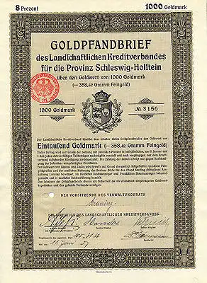 Kiel Kreditverband für die Provinz Schleswig-Holstein Goldpfandbrief 1927  bond