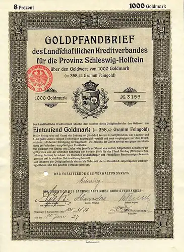 Kiel Kreditverband für die Provinz Schleswig-Holstein Goldpfandbrief 1927  bond