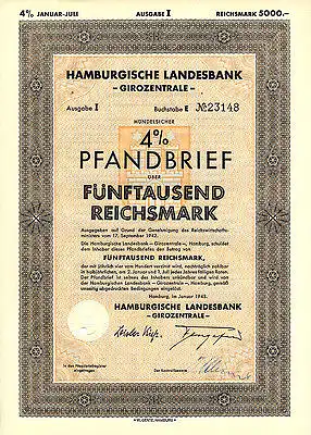Hamburg Hamburgische Landesbank Pfandbrief 5000 RM 1943