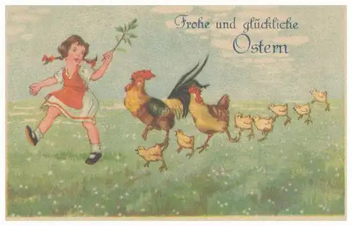 Postkarte Glückwunsch Ostern, Familie Hahn