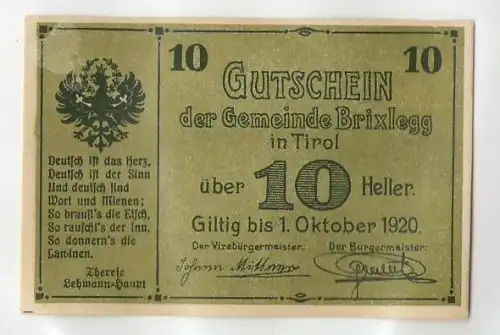 16799;Notgeld Brixlegg Tirol 10 Heller