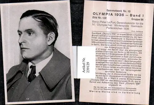 Sammelbild Olympia 1936 Gruppe 56 Bild 122 Generalsekretär Baron Peter Le