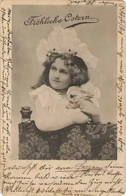 Ostern Mädchen Osterhase Hase 1900