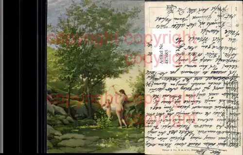 Künstler Ak Jean Bart. Camille Corot Nymphe mit Amor Akt Erotik pub Steng