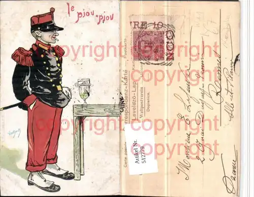 Künstler AK WW1 Karikatur Le Piou-piou Soldat Uniform Zigarette