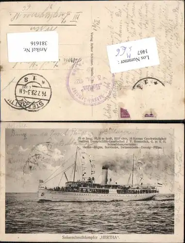 Schiff Hochseeschiff Salonschnelldampfer Hertha Dampfer Stempel Herth Dam