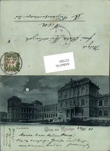 Mond Lithographie Gruß aus München Kunstakademie 1898 pub Römmler & Jonas