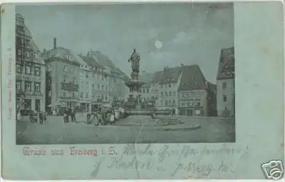 24;Litho Gruss aus Freiberg in Sachsen Marktplatz 1900