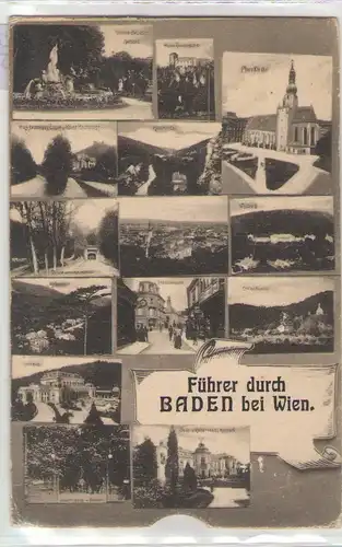 Klappbare Leporello Führer durch Baden bei Wien 1915