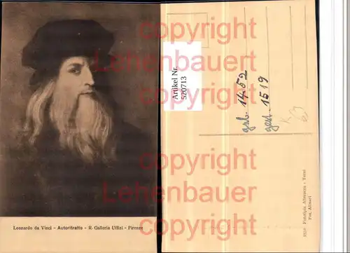 Künstler AK Leonardo da Vinci Autoritratto Mann Mütze Bart Portrait