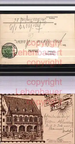 Holzbrand Imitations Postkarte Gruß aus Freiburg  pub Hinsche