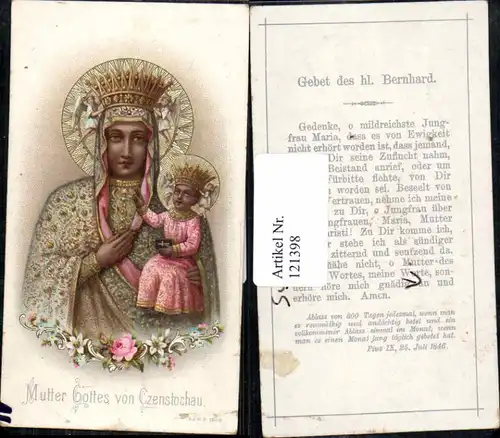 Heiligenbildchen Andachtsbildchen 1846 Mutter Gottes Czenstochau colorier