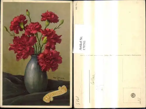 Künstler Ak Pitt Cottaar Blumen Vase Blumenvase Rote Nelken Blumen