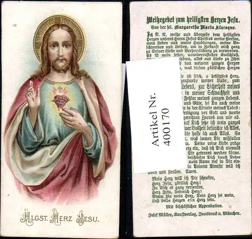 Andachtsbild Heiligenbildchen Herz Jesu Jesus Heiligenschein Weihegebet