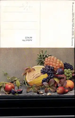 Künstler Ak Stillleben Essen Melone Ananas Feigen Weintrauben pub Römmler