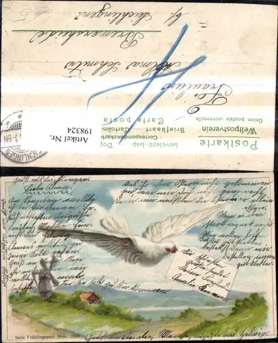 Tier Vogel Taube m. Brief i. Schnabel Windmühle