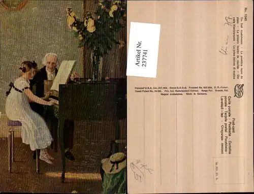 Degi AK 1043 Künstler AK Die erste Klavierstunde Mädchen Kleid Klavier