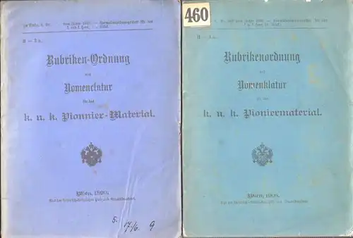 Rubriken-Ordnung und Nomenclatur für das k. u. k. Pionnier-Material.