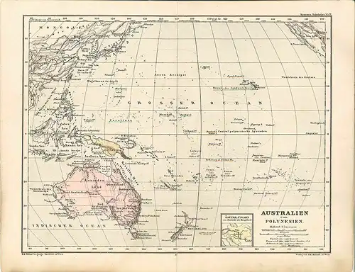 Australien und Polynesien. Maßstab 1: 50,000,000. Kozenn`s Schulatlas No. 34.
